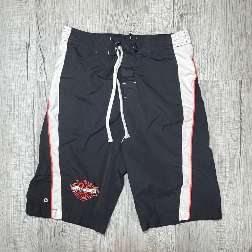 Harley-Davidson Swim Trunks Mens M 12/14 Black Boardshorts Team Harley Swimwear